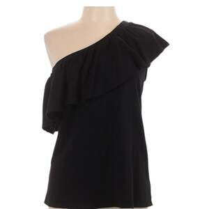 Velvet by Graham Spencer Large Blouse One Shoulder Ruffle Black